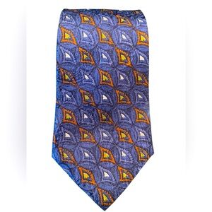 💙👔 Elegant Blue and Orange Patterned Men's Tie. Pure Silk Made in Italy 🇮🇹